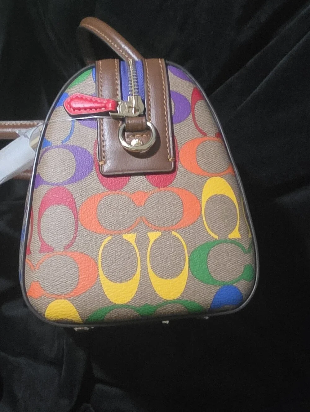 Brand New ...Coach Multicolor Signature Satchel with Rainbow Logo Pattern